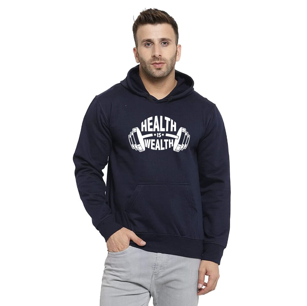Health Is Wealth Unisex Navy Blue Hoodie Without Zip